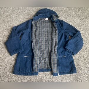 Tudor Court Vintage Denim Chore Jacket Flannel Lined‎ Detachable Hood Large